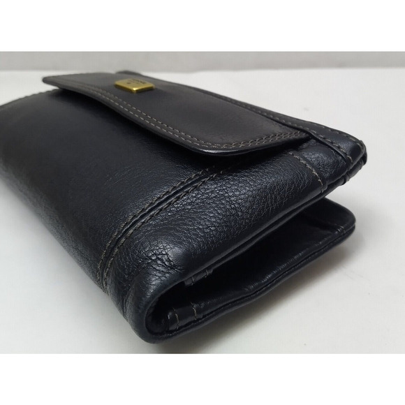Fossil Black Pebbled Leather Credit Card ID Window Zipper Closure Wallet - Picture 8 of 16